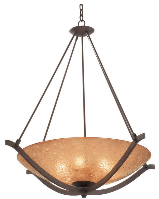 Tawny Port Fluorescent 38.5" Chandelier/Pendant With Bronze Bubble Glass