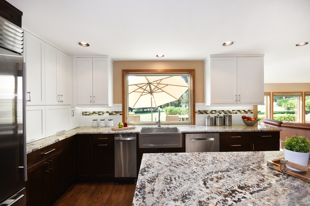 Example of a transitional kitchen design in Seattle
