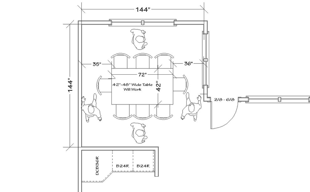 What size dining tables work well in a 12x12 dining room? Round, recta
