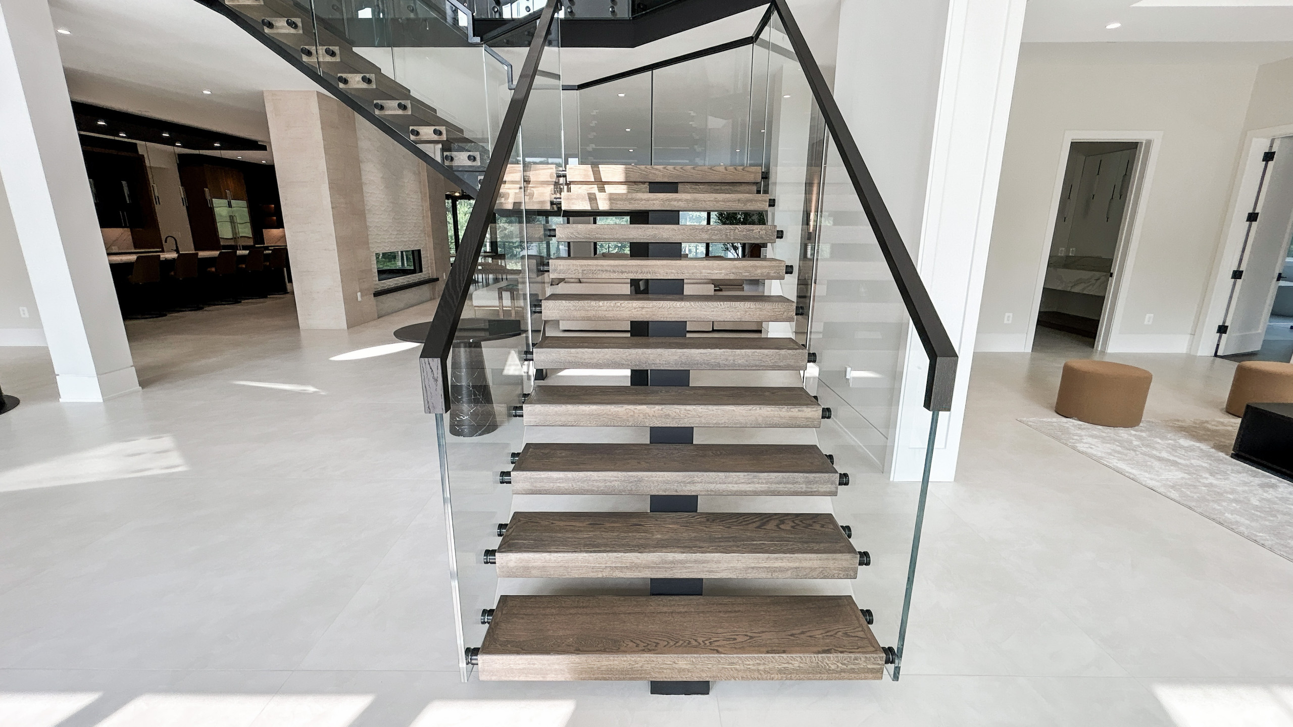 Project #159 | Modern Foyer Stair with Stand-off Glass Railing