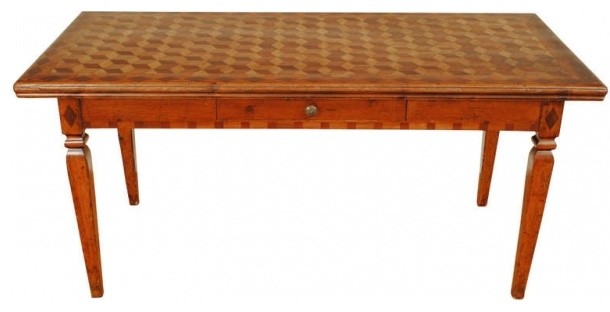 Italian Neoclassical Period Large Geometrically Veneered 1-Drawer Table