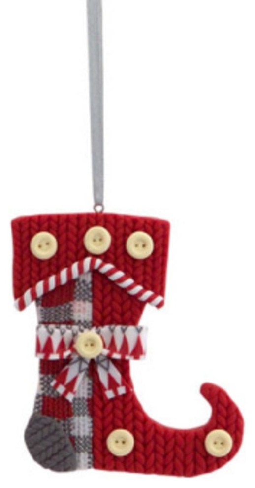 3.5" Alpine Chic Red  White and Gray Knit Style Stocking Christmas Ornament