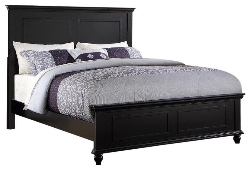 black wooden bed and mattress