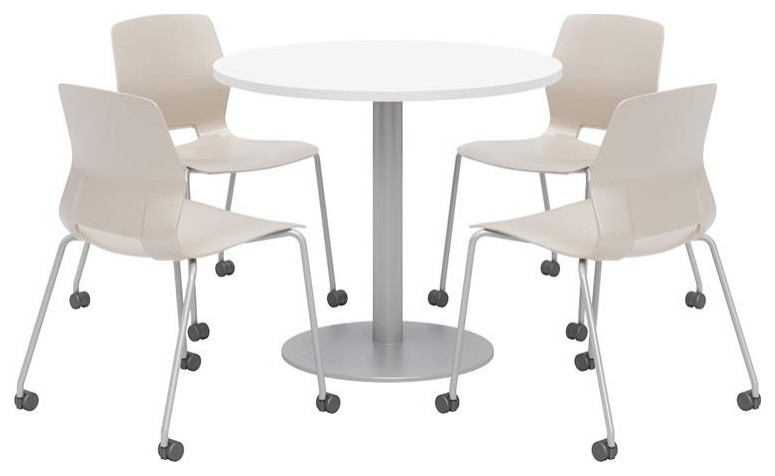 Olio Designs White Round 36in Lola Dining Set - Moonbeam Caster Chairs