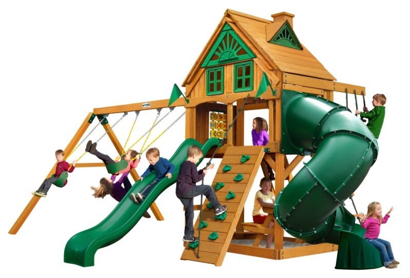 Mountaineer Treehouse Swing Set With Fort Add-On and Amber Posts