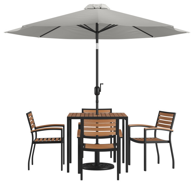 deck table and chairs with umbrella