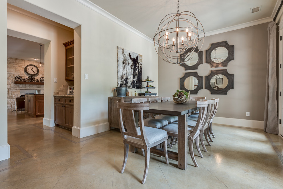 Mid-sized transitional concrete floor enclosed dining room photo in Dallas with beige walls and no fireplace