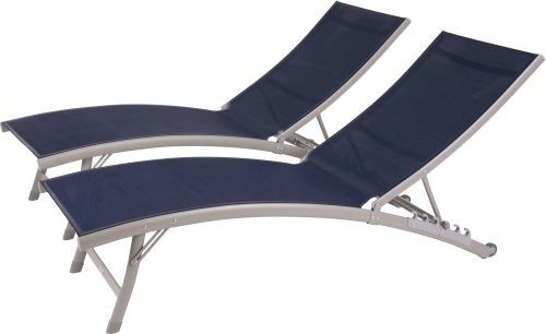 Clearwater 6-Position Aluminum Loungers With Wheel, Set of 2, Navy Steel