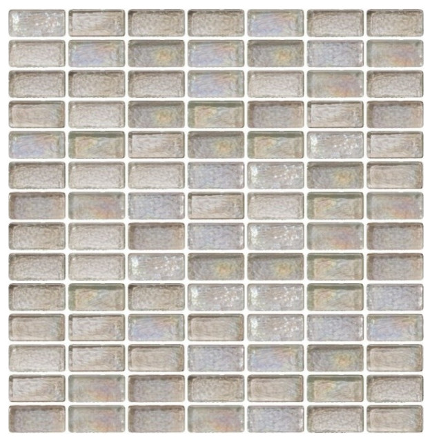 12"x12" Clear Iridescent Glass Subway Tile Stacked, Full Sheet