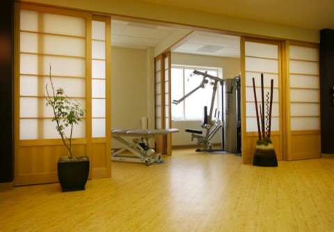 Design ideas for an asian home gym in San Diego.