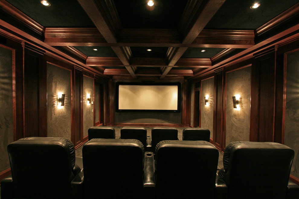 This is an example of a contemporary home theatre in New York.