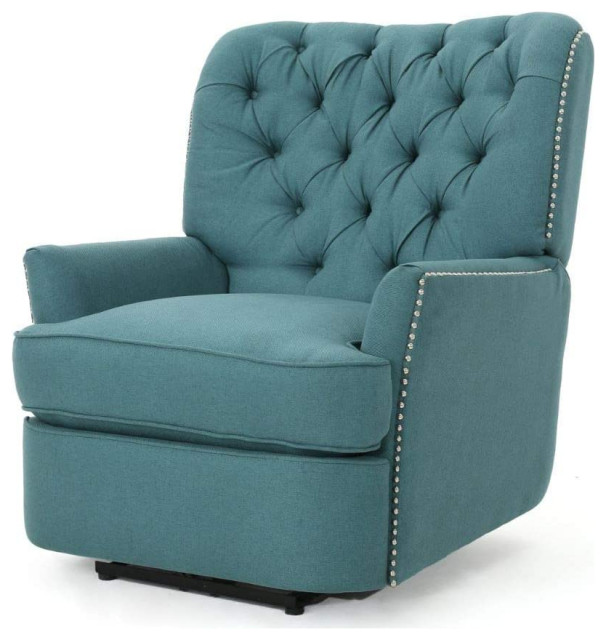 Luxurious Recliner Chair, Tufted Polyester With Nailhead Trim, Dark