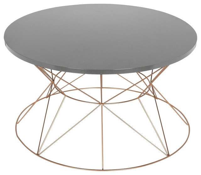 Modern Glam Coffee Table, Unique Geometric Golden Base & Thick Round Gray Top Modern Coffee