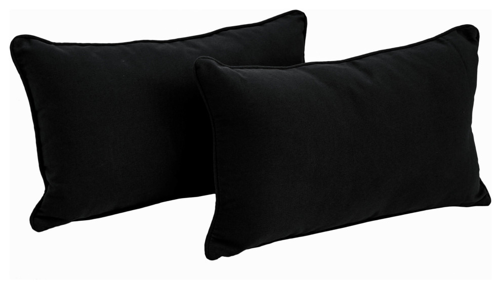 20"X12" DoubleCorded Solid Twill Back Support Pillows, Set of 2, Black