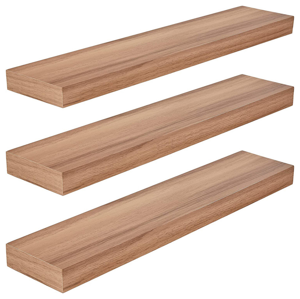 Kiera Grace Maine 3Piece Floating Wall Shelves, 24", Golden Oak