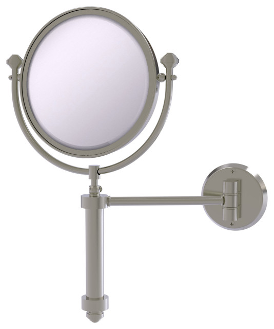 Southbeach Wall-Mount Makeup Mirror, 8" Dia, 4X Magnification, Satin Nickel