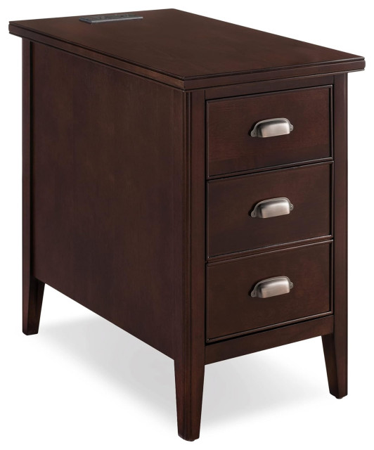 Classic Slim End Table, Charging Station & Faux Drawer