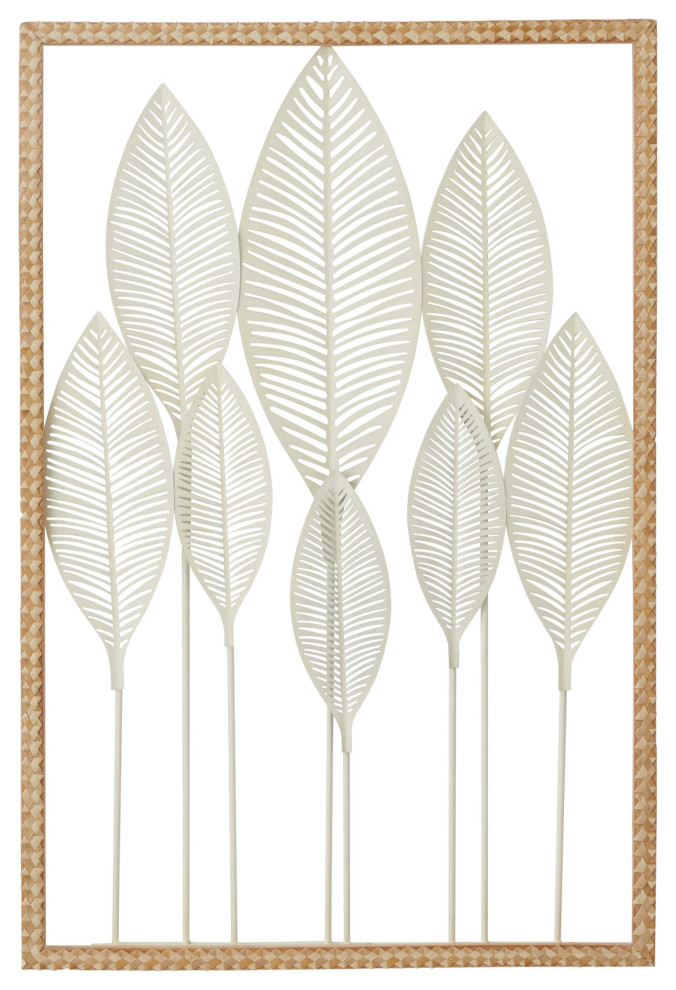 White Wood Coastal Wall Decor, 32"x22"x1" Contemporary Metal Wall Art by Brimfield & May