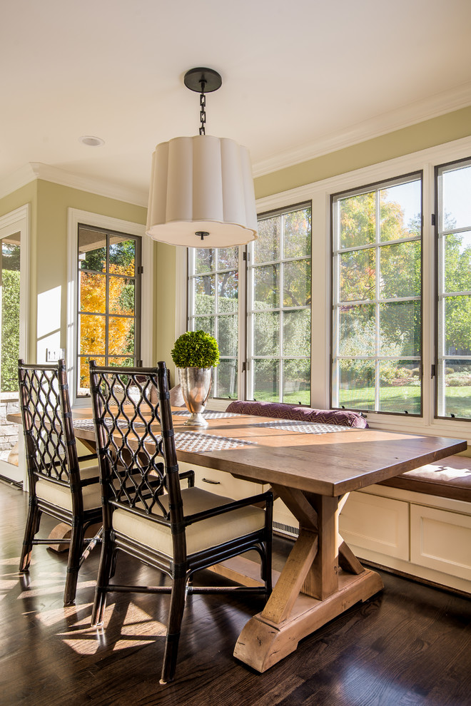 This is an example of a mid-sized traditional open plan dining in Other with dark hardwood floors.
