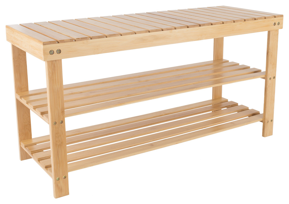 2 Tier Bamboo Shoe Rack Bench Storage Organizer By Lavish Home Transitional Shoe Storage By Trademark Global