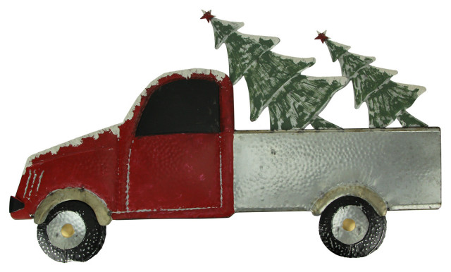 Red Metal Christmas Truck Hauler Holiday Wall Hanging, Trees, One Size ...