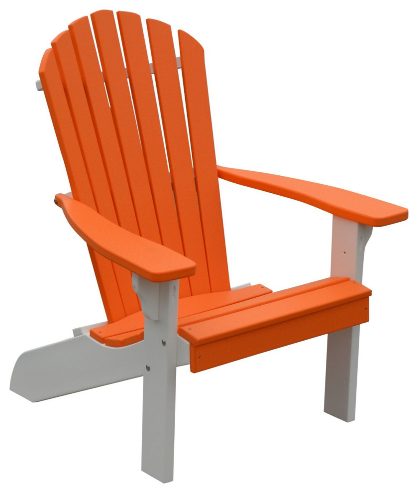 Poly Fanback Adirondack Chair, Orange, White Frame