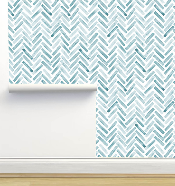 Seafoam Blue Herringbone Wallpaper by Erin Kendal, Sample 12"x8