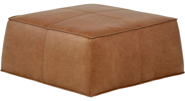 eFurnish Large Square Ottoman, Cognac Leather Upholstery ...
