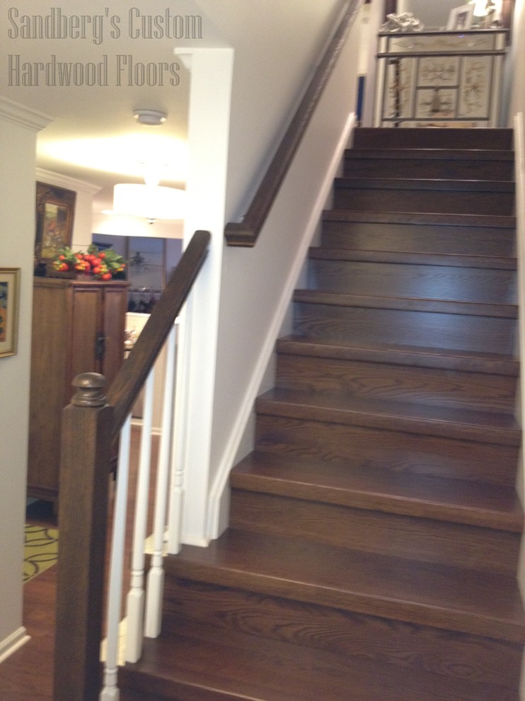 Small traditional wood straight staircase in Philadelphia with wood risers.