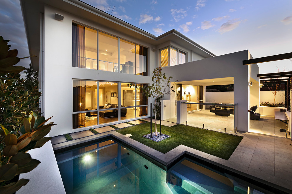 Contemporary two-storey white exterior in Perth.