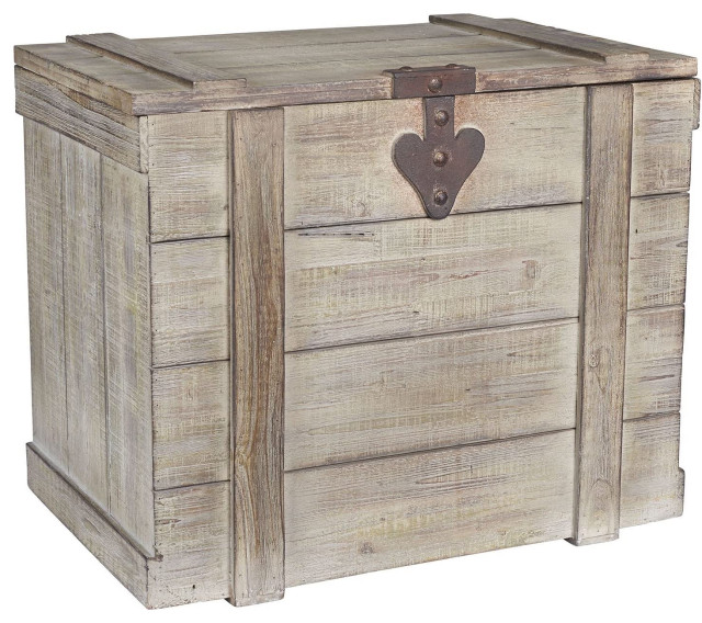 Tall and Narrow Storage Chest With Hinged Lid, White Weathered Finished