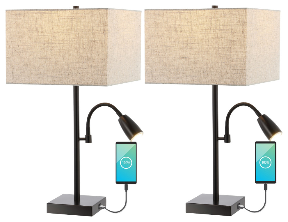 Austin 25.5" 2Light Table Lamp, USB Port, Oil Rubbed Bronze, Set of 2