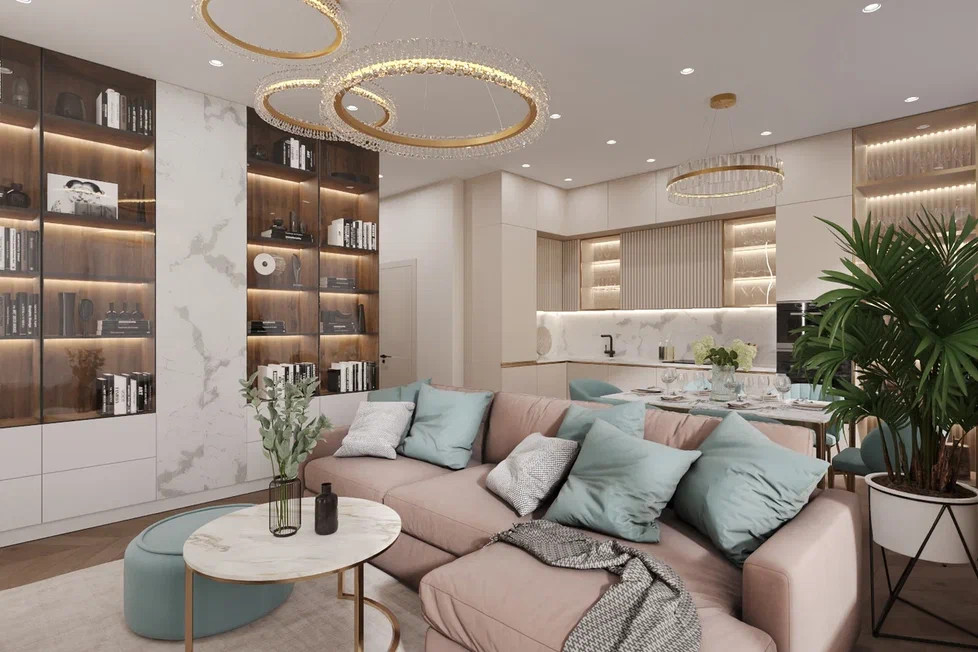 Ремонт квартиры в теплых тоннах с акцентами в нежно голубом цвете