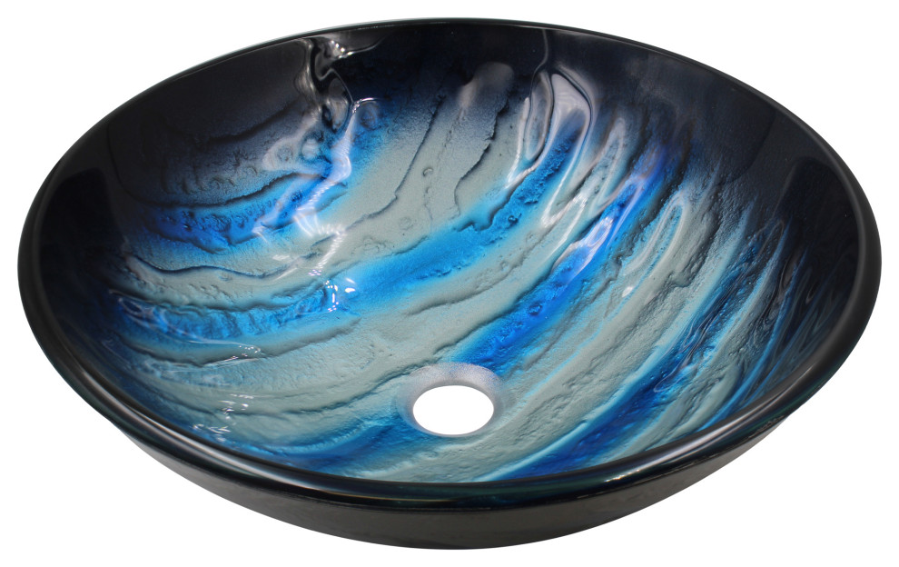 Tigre Blue and Silver Painted Glass Bathroom Vessel Sink - Contemporary ...