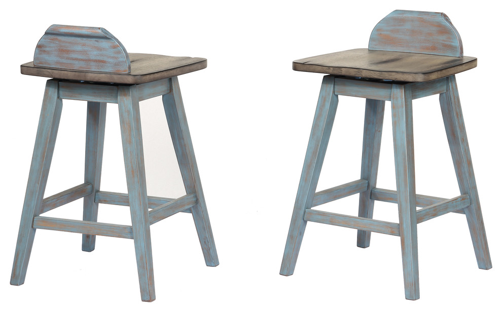 Decatur Swivel Bar Stools Distressed Gray Washed Blue Wood Set Decatur Swivel Bar Stools Distressed