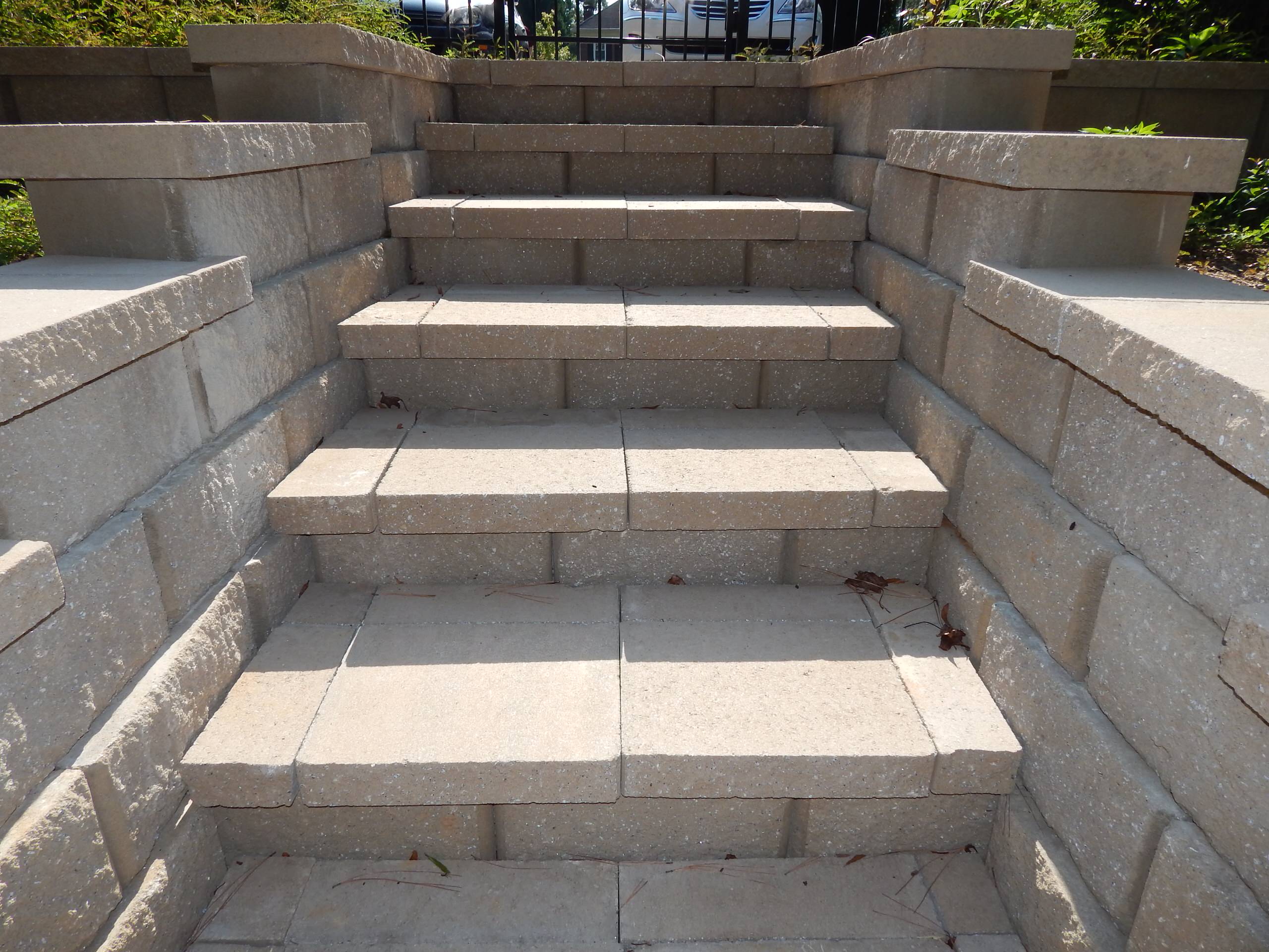 Block stairs and retaining wall