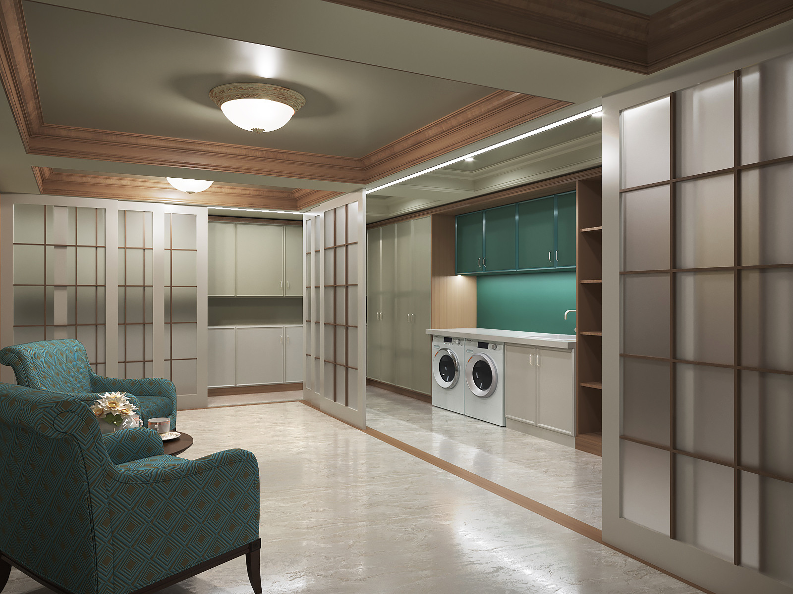 Бильярдная и рабочая комната в цокольном этаже