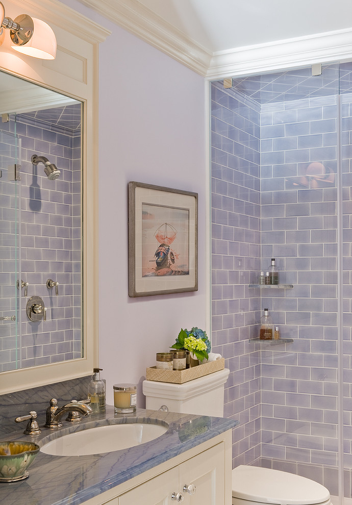 Traditional bathroom in New York with subway tile.