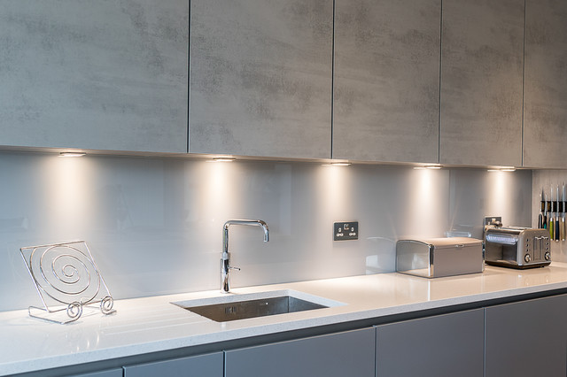 Handleless Concrete Effect Kitchen moderne-koekken
