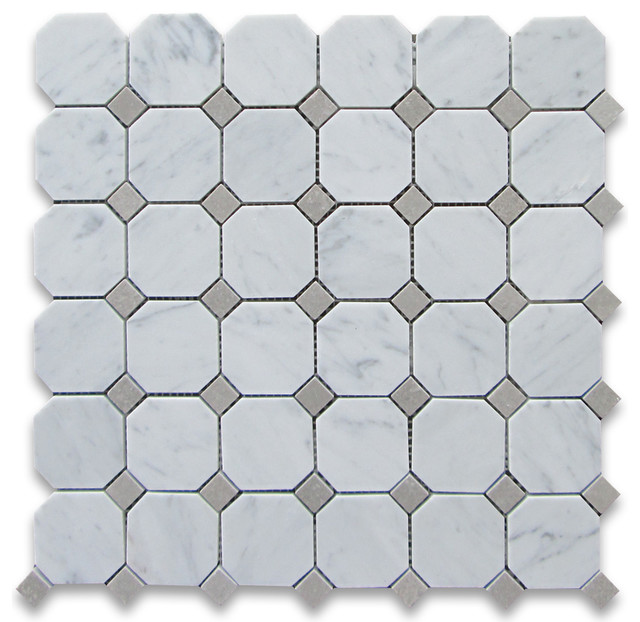 12 X12 Carrara White Octagon Mosaic Tile With Gray Dots Polished 12 X12 Carrara White Octagon Mosaic Tile With Gray Dots Polished Chip Size 2 Modern Wall And Floor By Stone Center