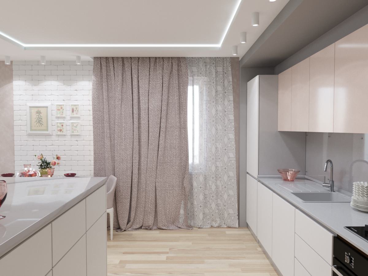 Кухня-гостиная в пудровых тонах