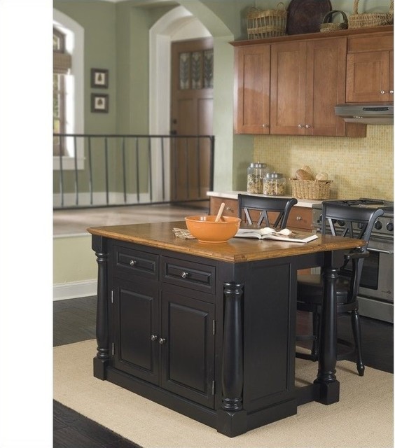 Home Styles Monarch Kitchen Island and Bar Stools 3 Piece Set
