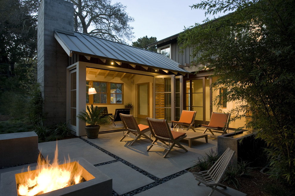 Inspiration for a transitional patio in San Francisco with a fire feature.