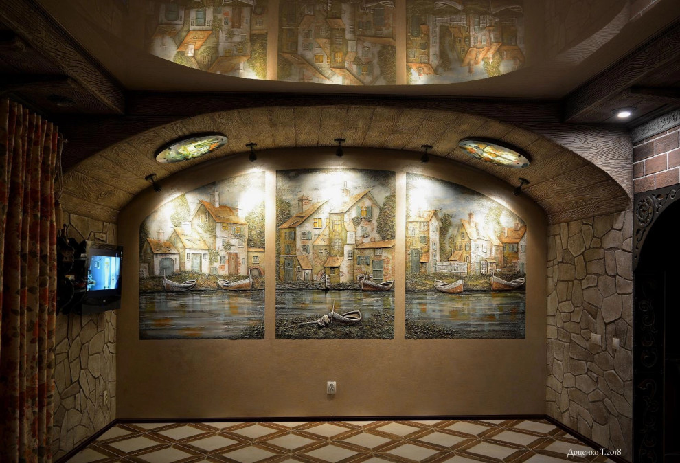 Рельефное панно"Рыбачья деревушка".По мотивам картин Гуидо Борелли.