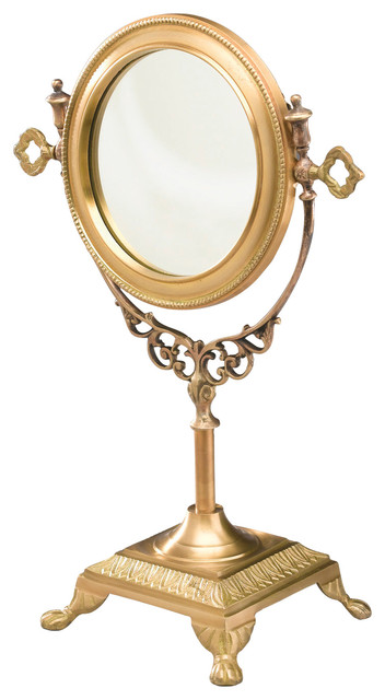 16 Tall Round Brass Table Mirror, Round Gold Tabletop Mirror