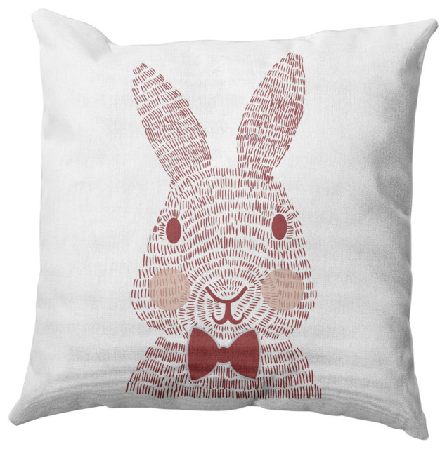 Monochrome Bunny Easter Decorative Throw Pillow, Ligonberry Red, 18x18"