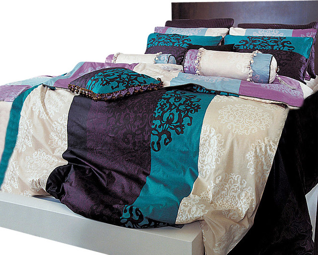 Turquoise, Purple And Black Damask Queen Duvet Cover Set Duvet Covers