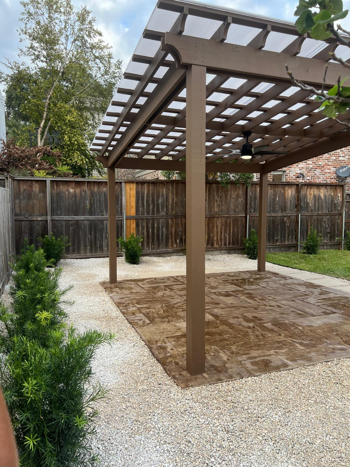 Beautiful stamped concrete patio with Pergola Cover on Haddon st!