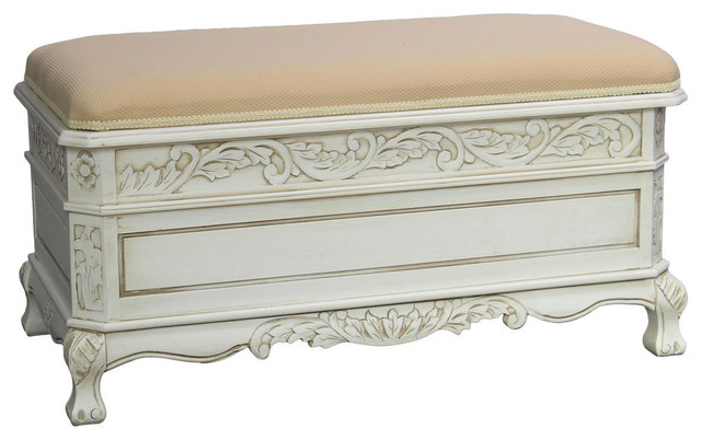 Windsor Antique White Carved Wood Bench Antique White Victorian