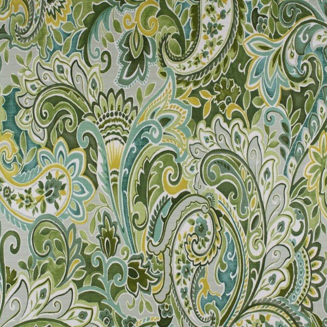 Aqua Forest Green Leaf Print Upholstery Fabric